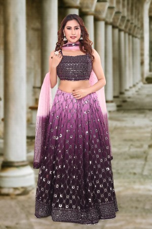 Shaded Purple Georgette/Chiffon Lehenga 